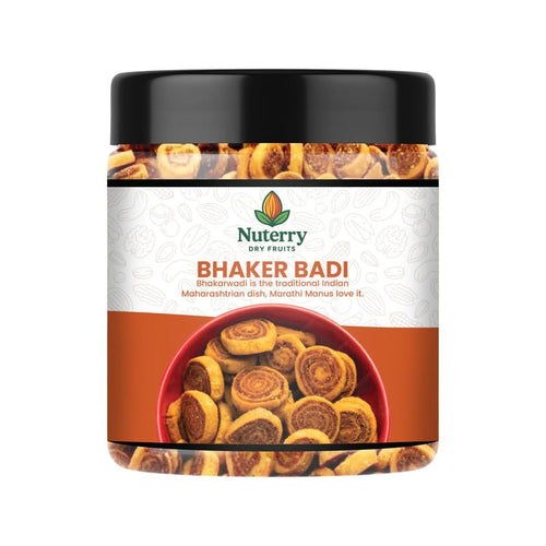 NUTERRY Gujarati Mini Bhakarwadi, Crispy Spiral Namkeen, Gluten-Free Indian Snack, Ready to Eat