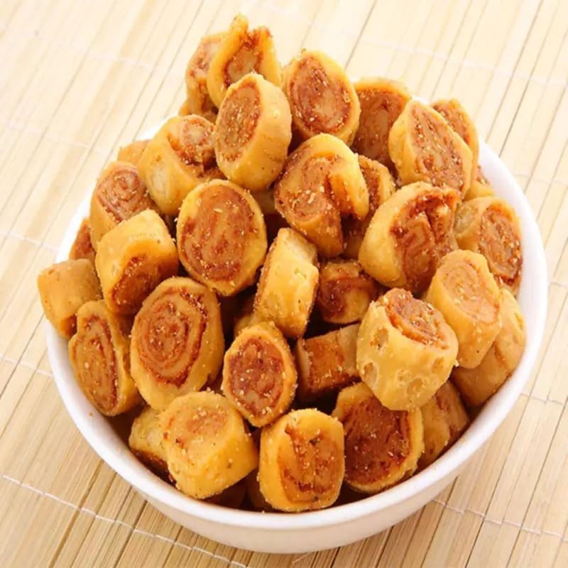 NUTERRY Gujarati Mini Bhakarwadi, Crispy Spiral Namkeen, Gluten-Free Indian Snack, Ready to Eat - ingredients panel