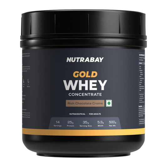 Nutrabay Gold Whey Protein Concentrate with Digestive Enzymes, 25g Protein, 5.3g BCAA, 3.9g Glutamic Acid per Serving