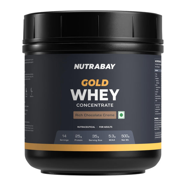 Nutrabay Gold Whey Protein Concentrate with Digestive Enzymes, 25g Protein, 5.3g BCAA, 3.9g Glutamic Acid per Serving