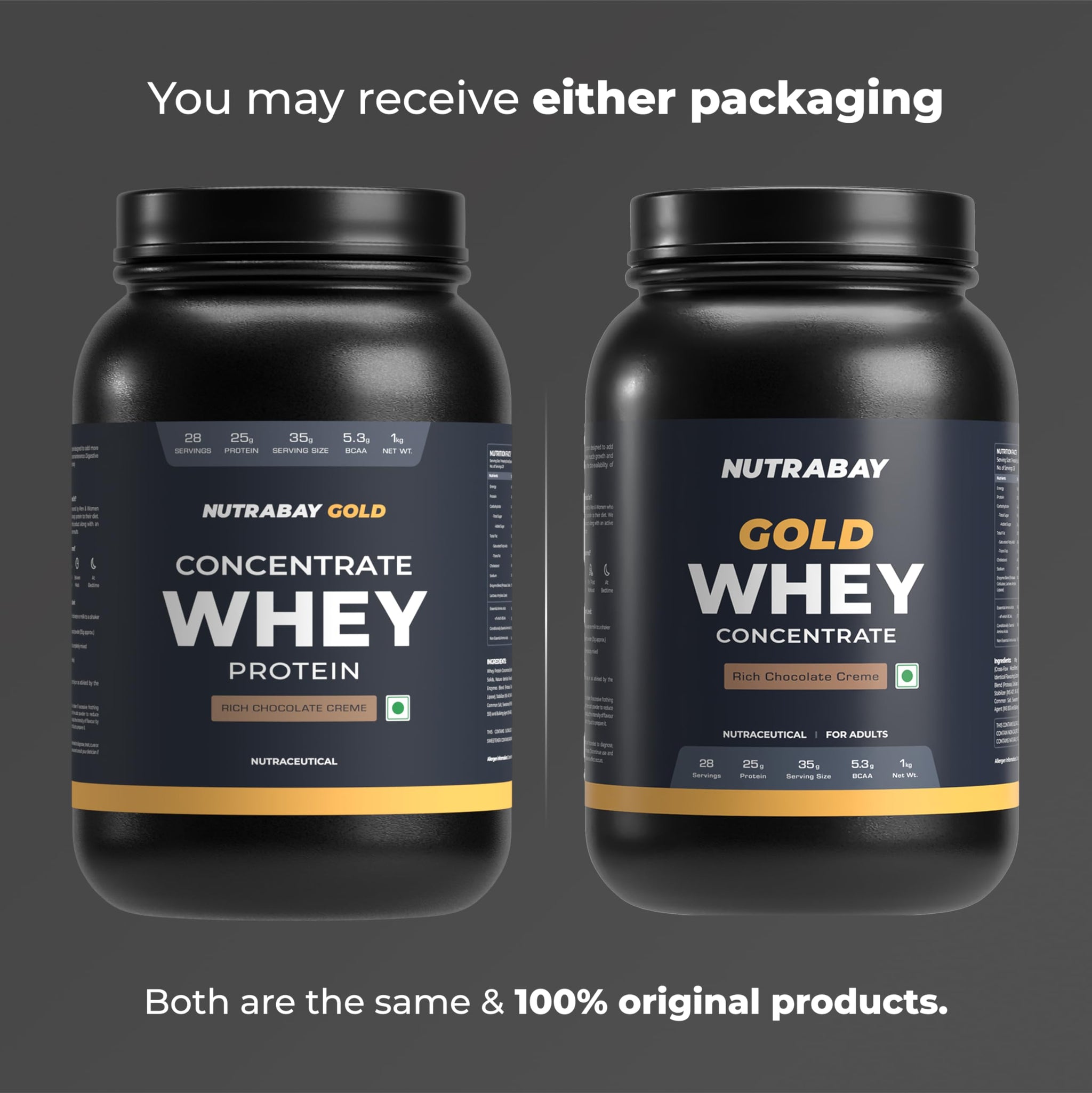 Nutrabay Gold Whey Protein Concentrate with Digestive Enzymes, 25g Protein, 5.3g BCAA, 3.9g Glutamic Acid per Serving - front