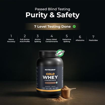 Nutrabay Gold Whey Protein Concentrate with Digestive Enzymes, 25g Protein, 5.3g BCAA, 3.9g Glutamic Acid per Serving - packa
