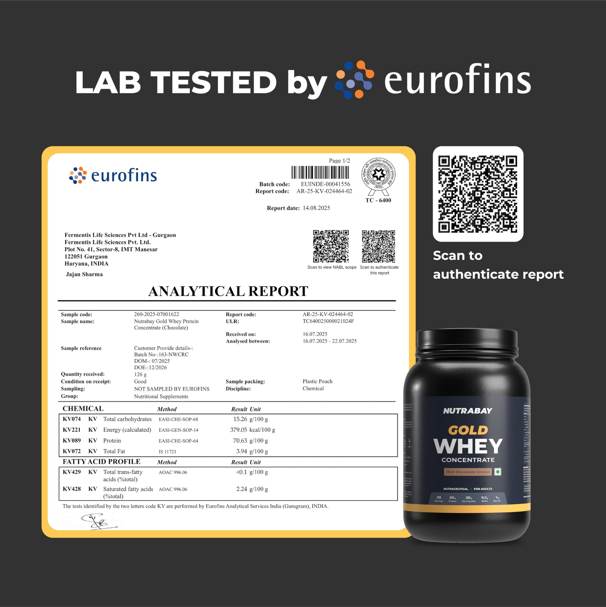 Nutrabay Gold Whey Protein Concentrate with Digestive Enzymes, 25g Protein, 5.3g BCAA, 3.9g Glutamic Acid per Serving - label