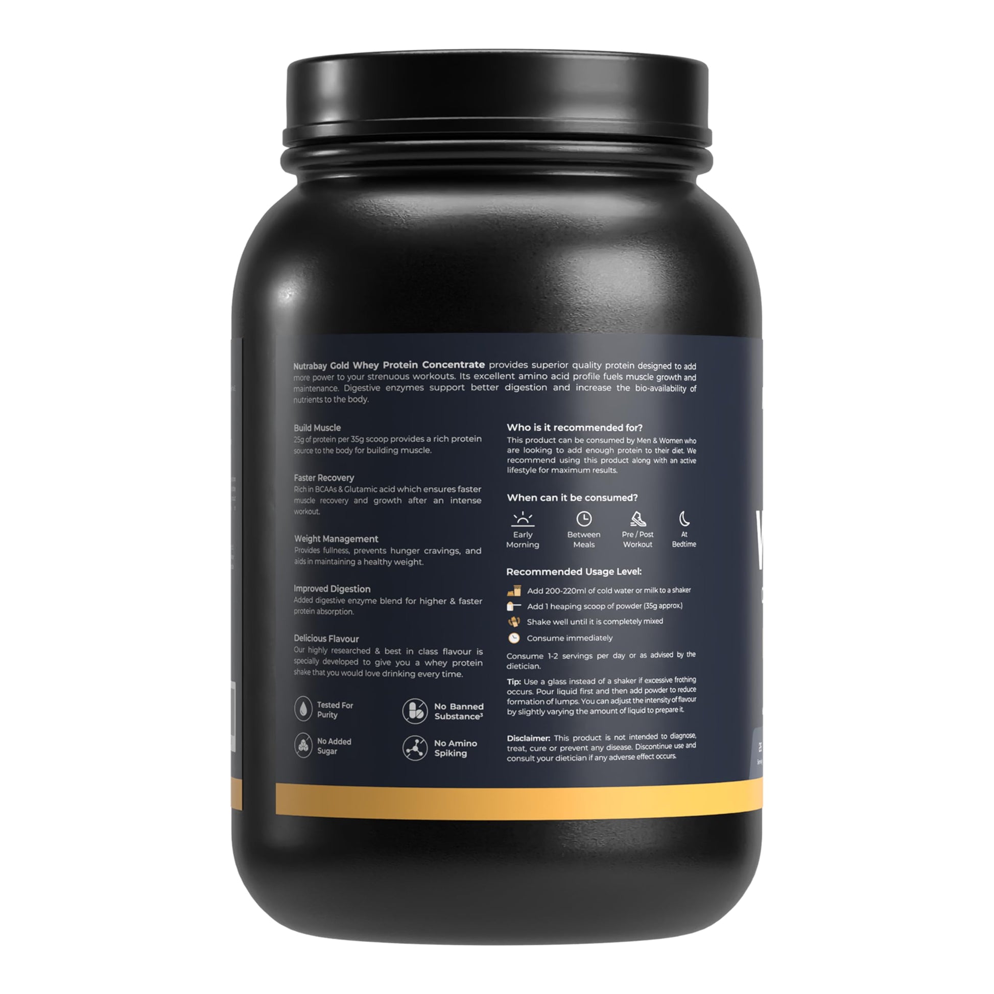 Nutrabay Gold Whey Protein Concentrate with Digestive Enzymes, 25g Protein, 5.3g BCAA, 3.9g Glutamic Acid per Serving - close