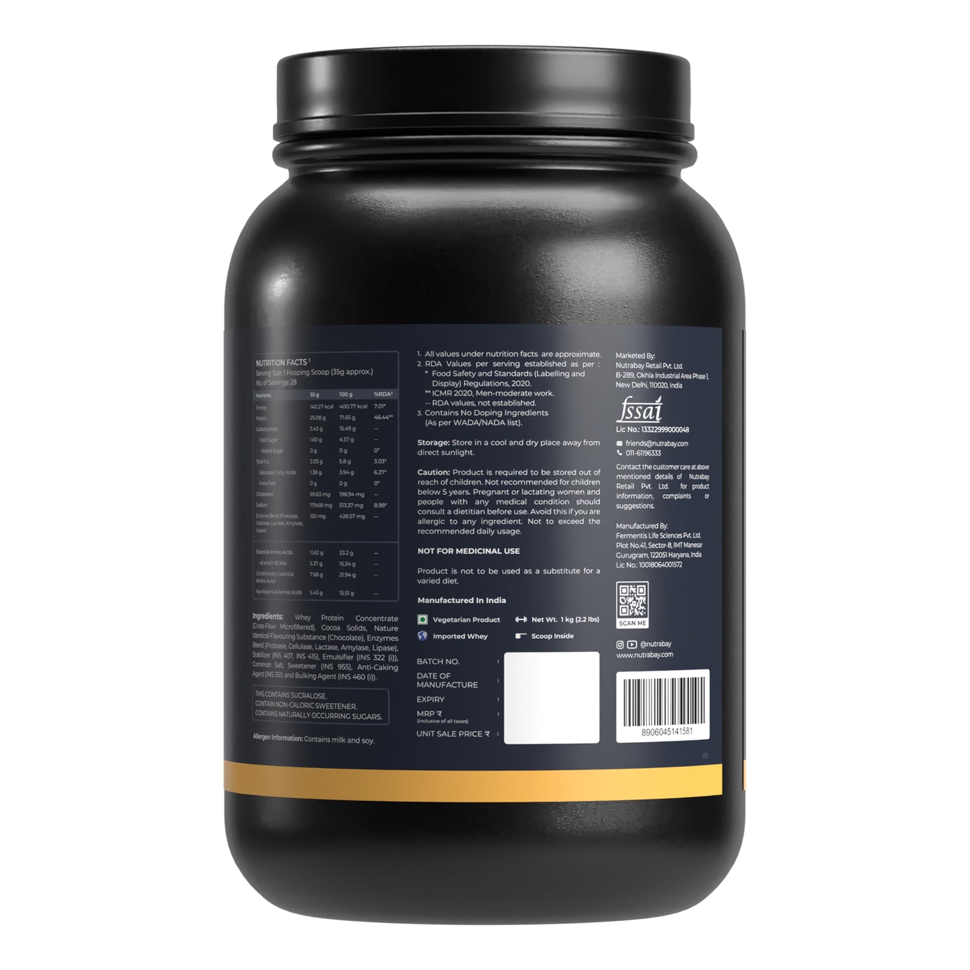 Nutrabay Gold Whey Protein Concentrate with Digestive Enzymes, 25g Protein, 5.3g BCAA, 3.9g Glutamic Acid per Serving - in us
