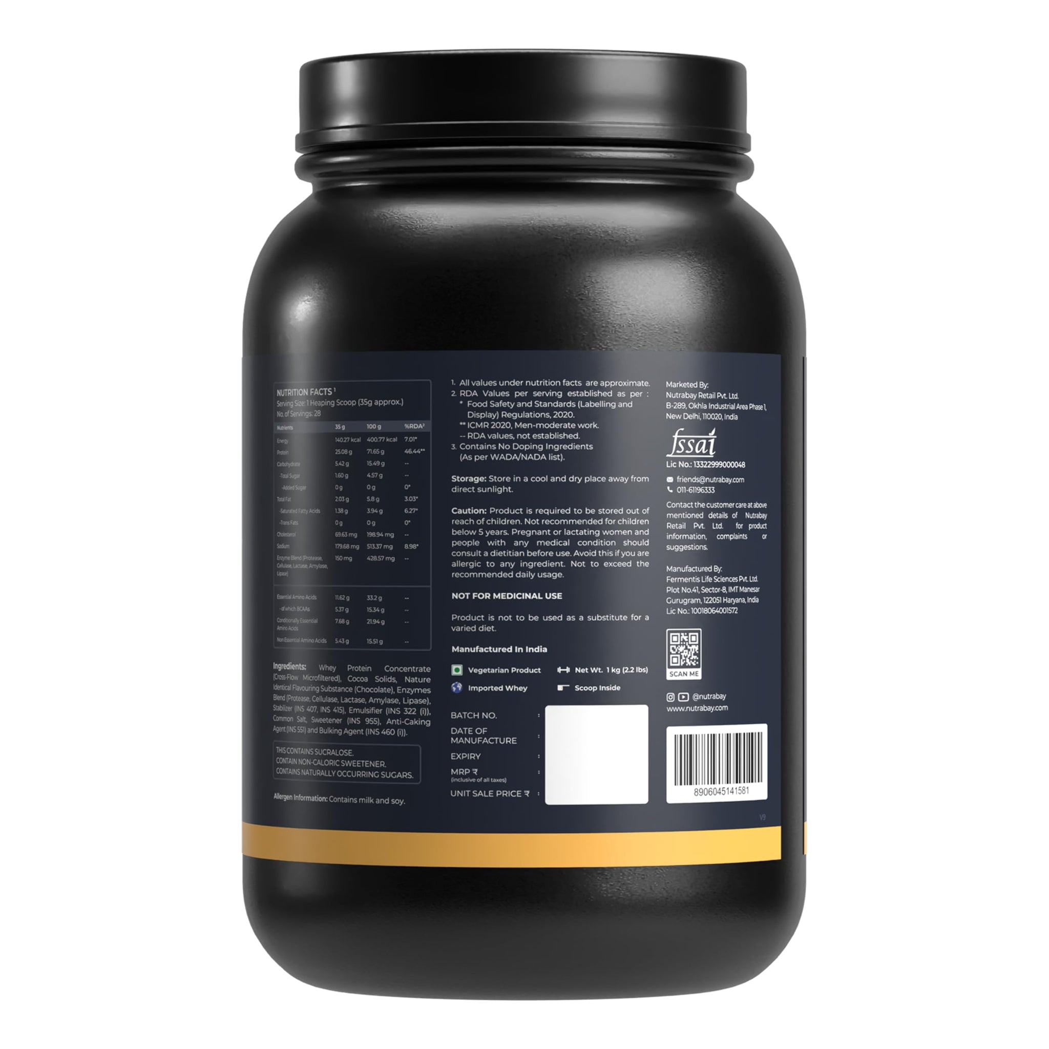 Nutrabay Gold Whey Protein Concentrate with Digestive Enzymes, 25g Protein, 5.3g BCAA, 3.9g Glutamic Acid per Serving - in us