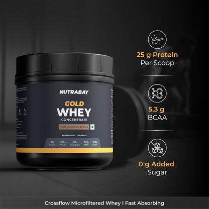Nutrabay Gold Whey Protein Concentrate with Digestive Enzymes, 25g Protein, 5.3g BCAA, 3.9g Glutamic Acid per Serving - back
