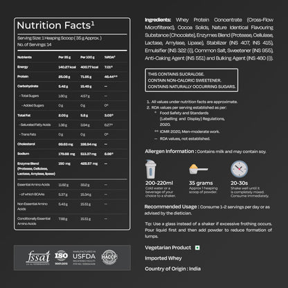 Nutrabay Gold Whey Protein Concentrate with Digestive Enzymes, 25g Protein, 5.3g BCAA, 3.9g Glutamic Acid per Serving - ingre
