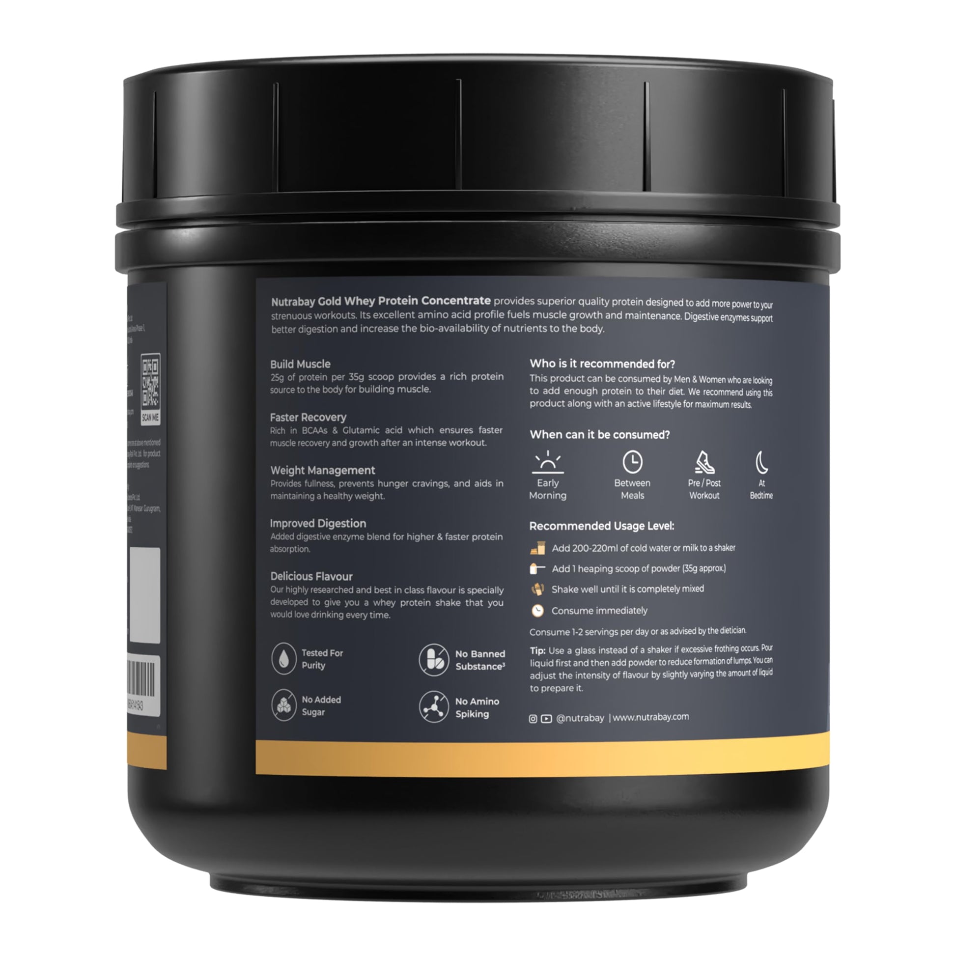 Nutrabay Gold Whey Protein Concentrate with Digestive Enzymes, 25g Protein, 5.3g BCAA, 3.9g Glutamic Acid per Serving - close