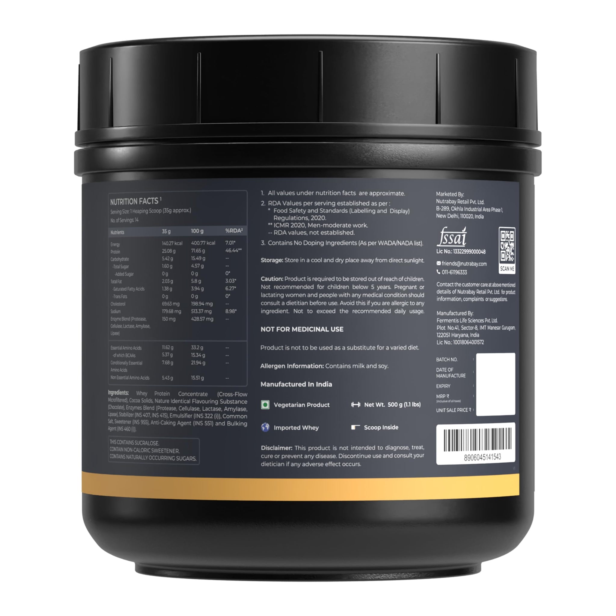 Nutrabay Gold Whey Protein Concentrate with Digestive Enzymes, 25g Protein, 5.3g BCAA, 3.9g Glutamic Acid per Serving - in us