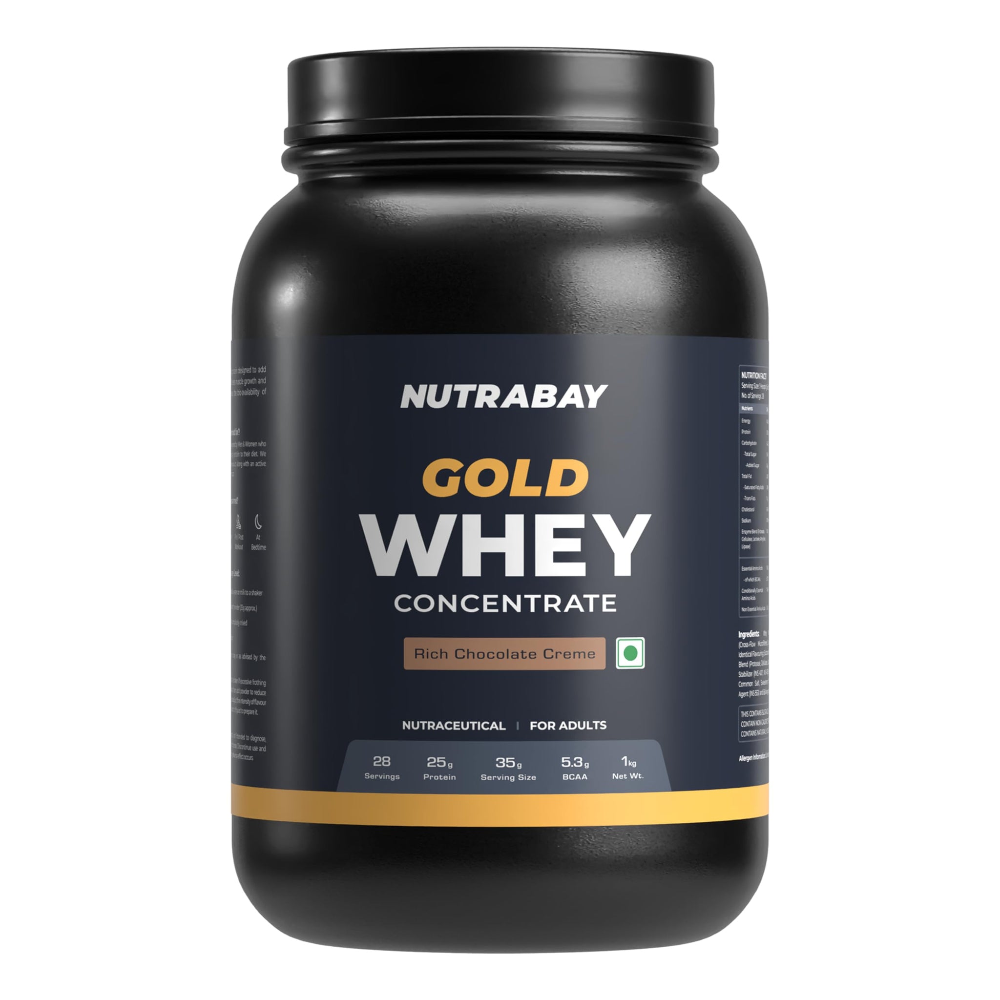 Nutrabay Gold Whey Protein Concentrate with Digestive Enzymes, 25g Protein, 5.3g BCAA, 3.9g Glutamic Acid per Serving (9)