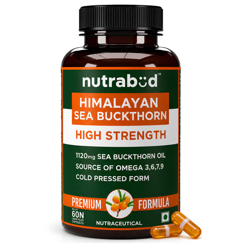 nutrabud Himalayan Sea Buckthorn Berry Oil Capsules, 1120mg, Cold-Pressed Omega 3-6-7-9, Vegetarian
