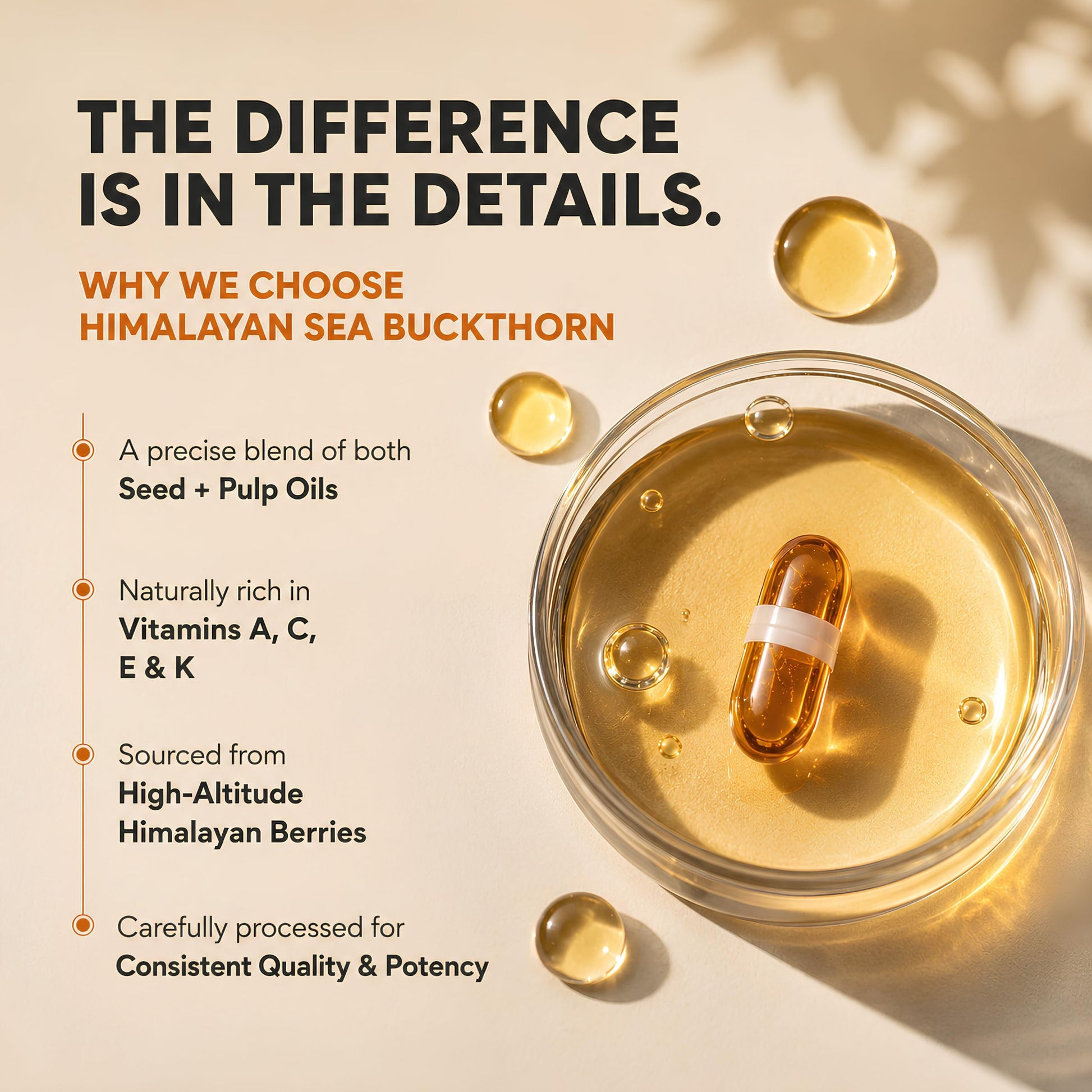 nutrabud Himalayan Sea Buckthorn Berry Oil Capsules, 1120mg, Cold-Pressed Omega 3-6-7-9, Vegetarian - front view