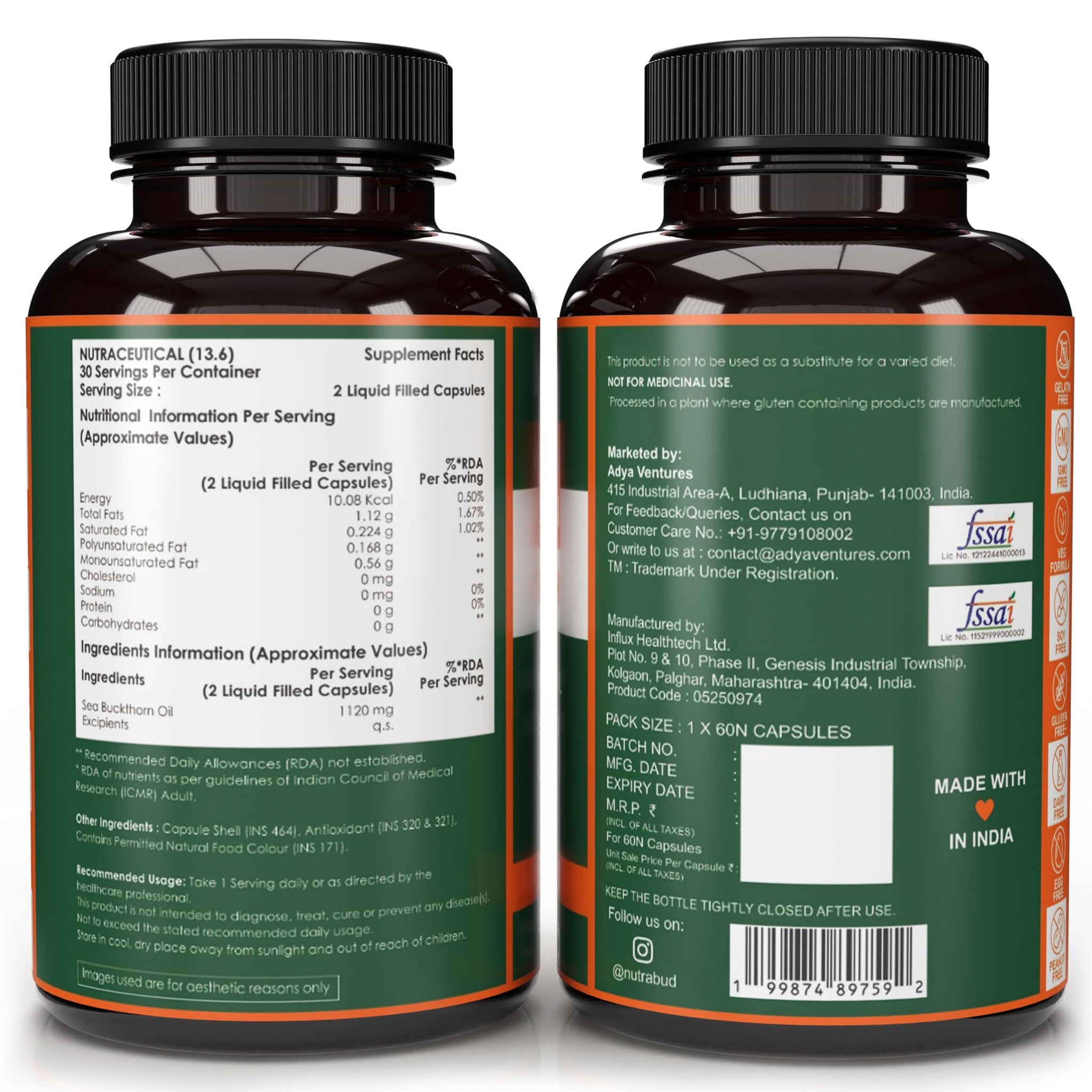 nutrabud Himalayan Sea Buckthorn Berry Oil Capsules, 1120mg, Cold-Pressed Omega 3-6-7-9, Vegetarian - in use