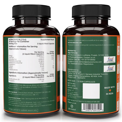 nutrabud Himalayan Sea Buckthorn Berry Oil Capsules, 1120mg, Cold-Pressed Omega 3-6-7-9, Vegetarian - in use
