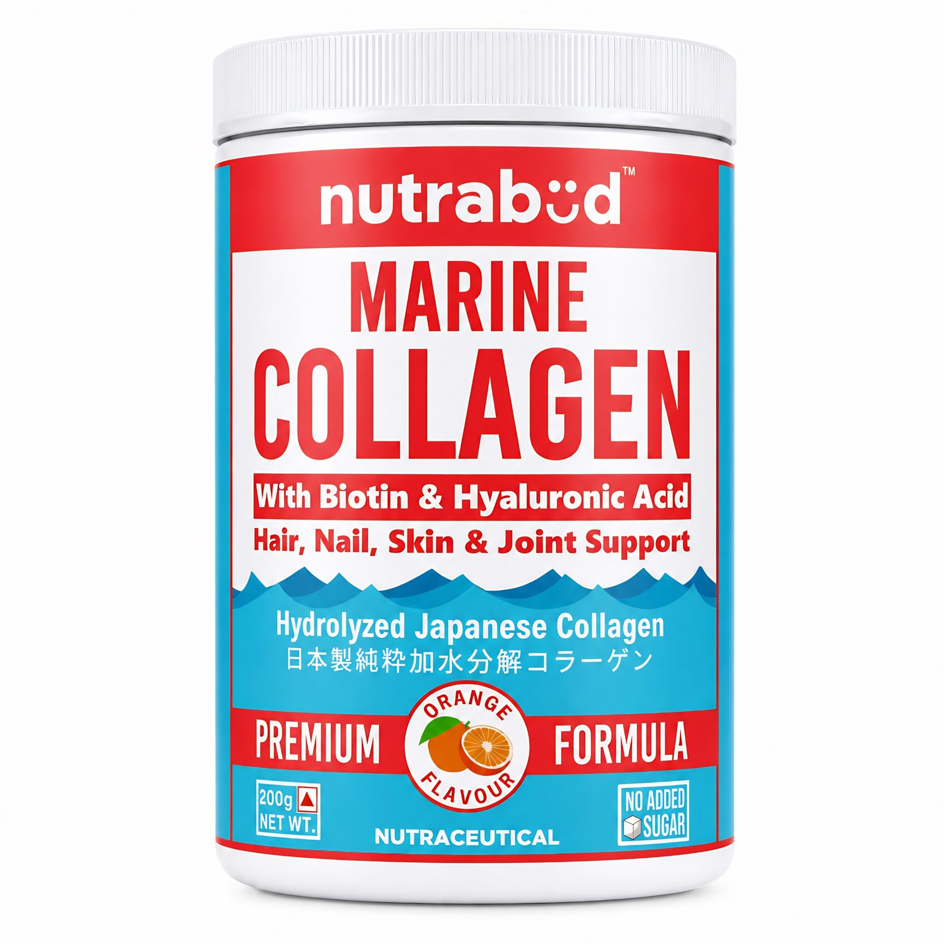 nutrabud Japanese Marine Collagen Powder Supplement, 200g, Hydrolyzed Type-1 Peptides, No Added Sugar, Unisex Adult