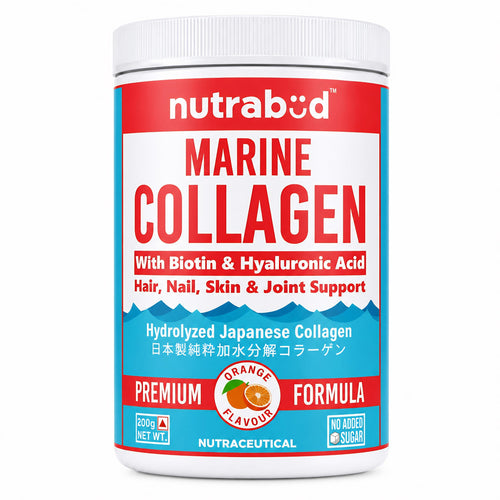 nutrabud Japanese Marine Collagen Powder Supplement, 200g, Hydrolyzed Type-1 Peptides, No Added Sugar, Unisex Adult