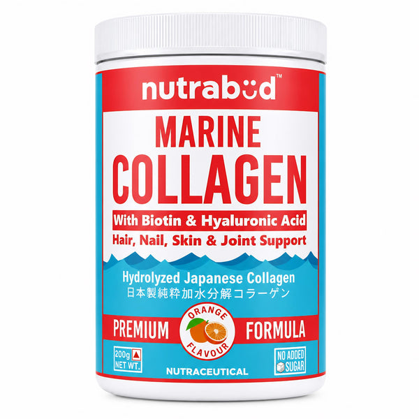 nutrabud Japanese Marine Collagen Powder Supplement, 200g, Hydrolyzed Type-1 Peptides, No Added Sugar, Unisex Adult