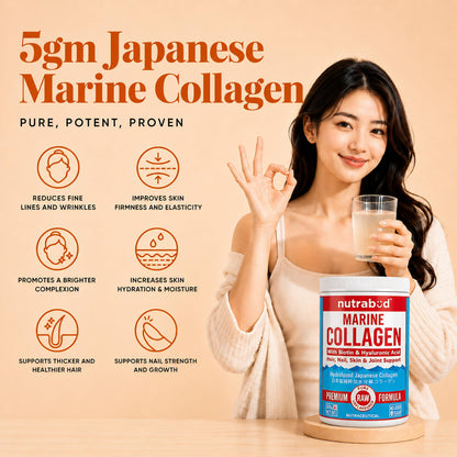 nutrabud Japanese Marine Collagen Powder Supplement, 200g, Hydrolyzed Type-1 Peptides, No Added Sugar, Unisex Adult - packagi