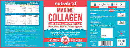 nutrabud Japanese Marine Collagen Powder Supplement, 200g, Hydrolyzed Type-1 Peptides, No Added Sugar, Unisex Adult - close-u
