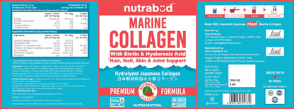 nutrabud Japanese Marine Collagen Powder Supplement, 200g, Hydrolyzed Type-1 Peptides, No Added Sugar, Unisex Adult - close-u