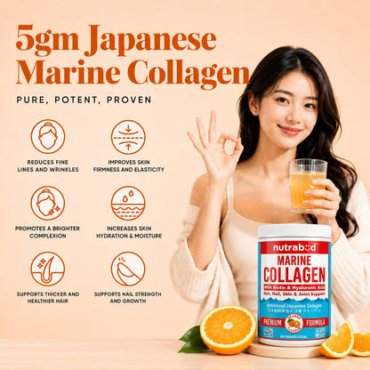 nutrabud Japanese Marine Collagen Powder Supplement, 200g, Hydrolyzed Type-1 Peptides, No Added Sugar, Unisex Adult - packagi