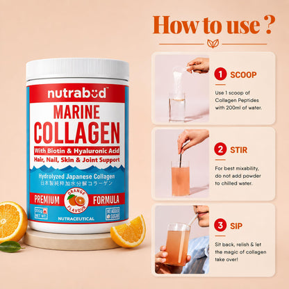 nutrabud Japanese Marine Collagen Powder Supplement, 200g, Hydrolyzed Type-1 Peptides, No Added Sugar, Unisex Adult - label d