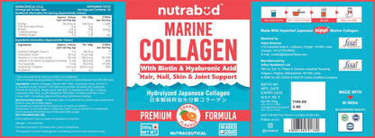 nutrabud Japanese Marine Collagen Powder Supplement, 200g, Hydrolyzed Type-1 Peptides, No Added Sugar, Unisex Adult - close-u