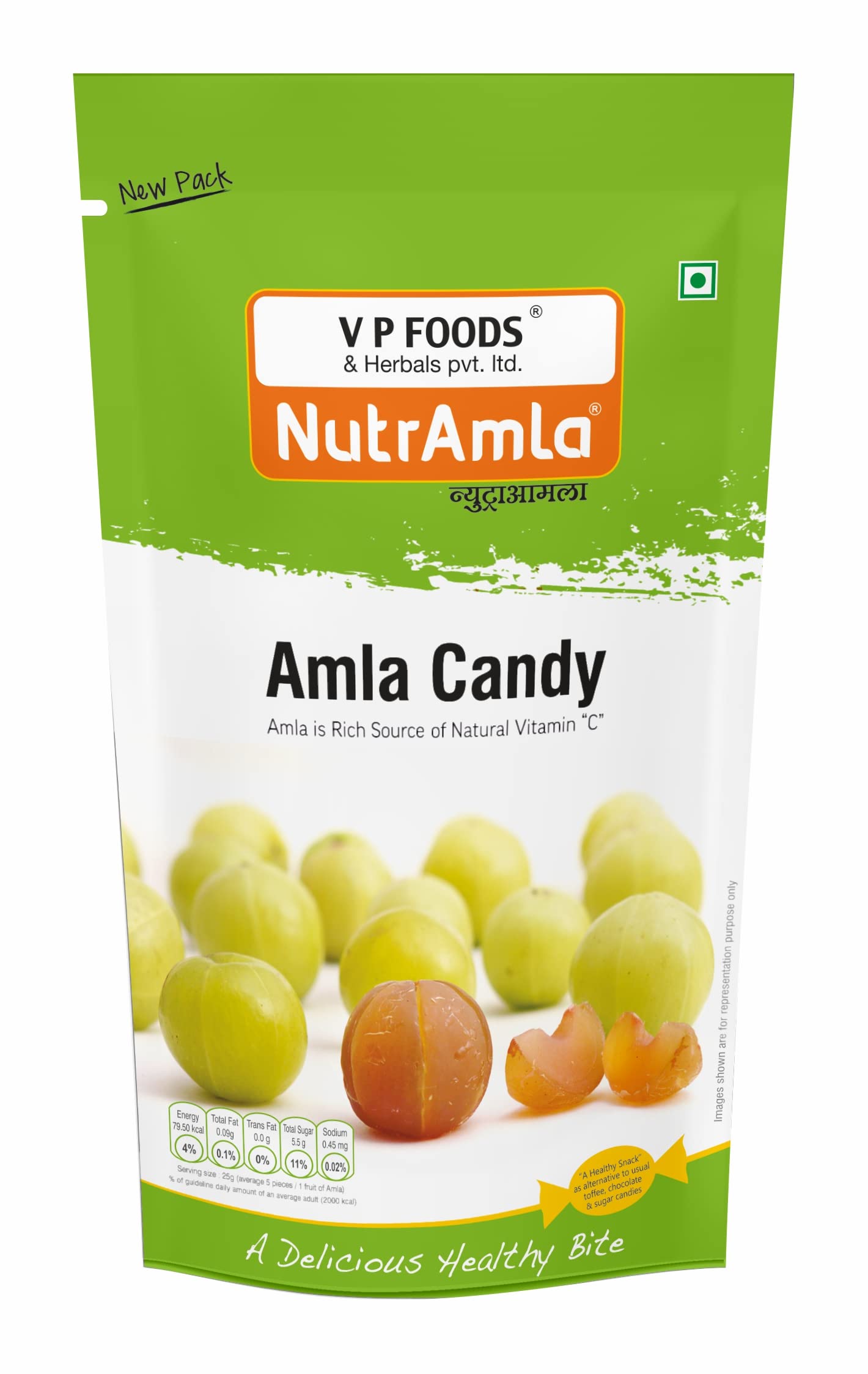 NutrAmla Classic Amla Candy Pieces, 400g (2 x 200g), Gooseberry Candy Combo Pack - front view