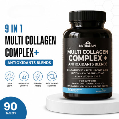 Nutrasium Multi Collagen Glutathione Hyaluronic Acid Dietary Supplement, Adult Unisex Tablets, 300g - front view (11)