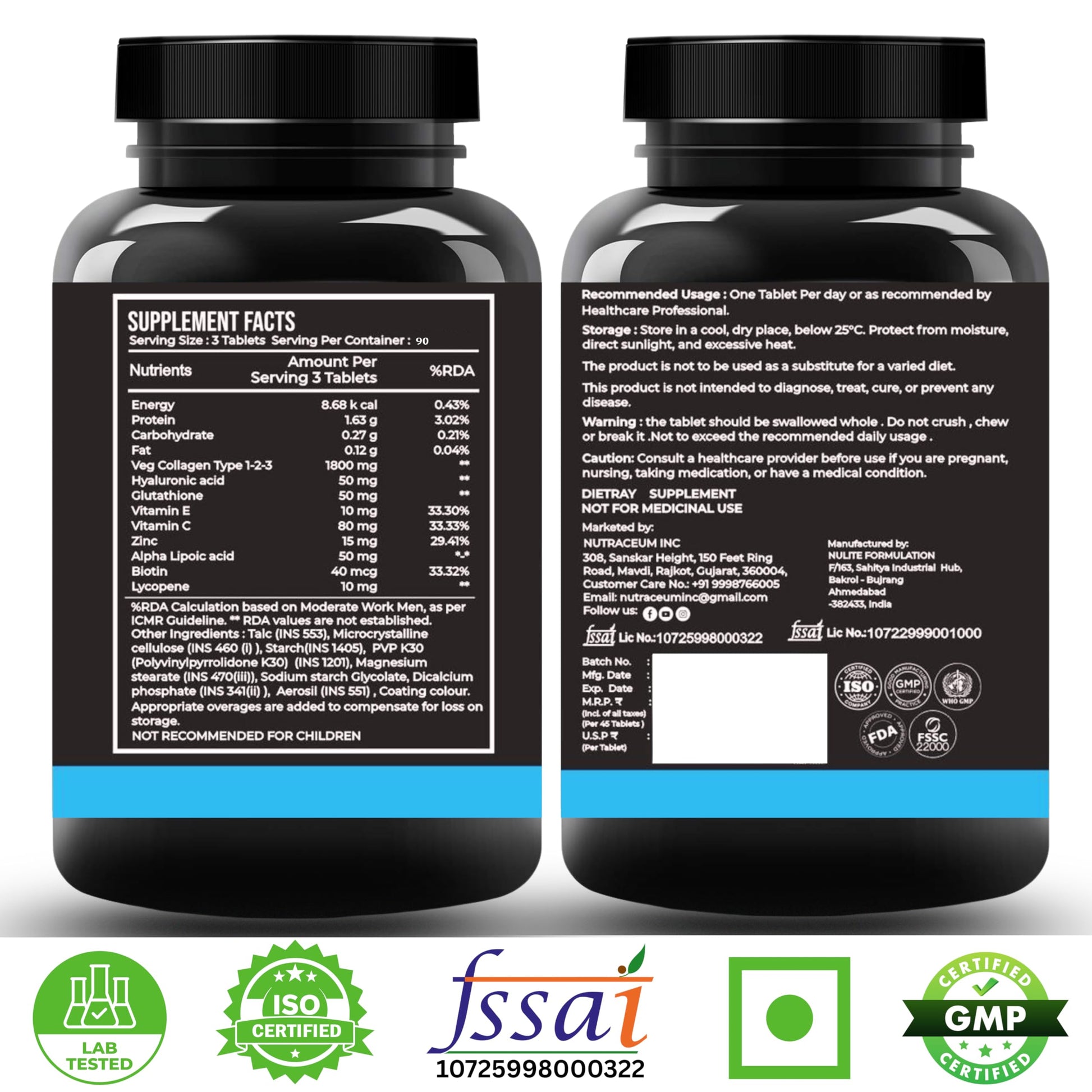 Nutrasium Multi Collagen Glutathione Hyaluronic Acid Dietary Supplement, Adult Unisex Tablets, 300g - size and scale (12)