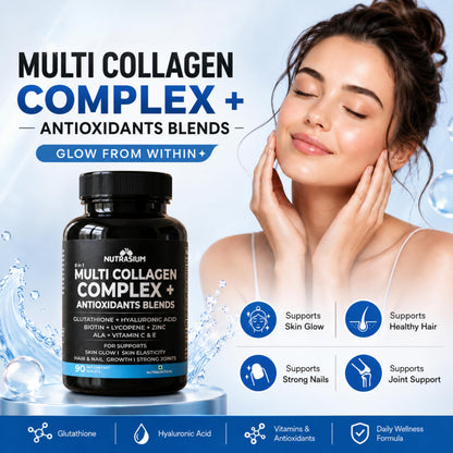 Nutrasium Multi Collagen Glutathione Hyaluronic Acid Dietary Supplement, Adult Unisex Tablets, 300g - in use