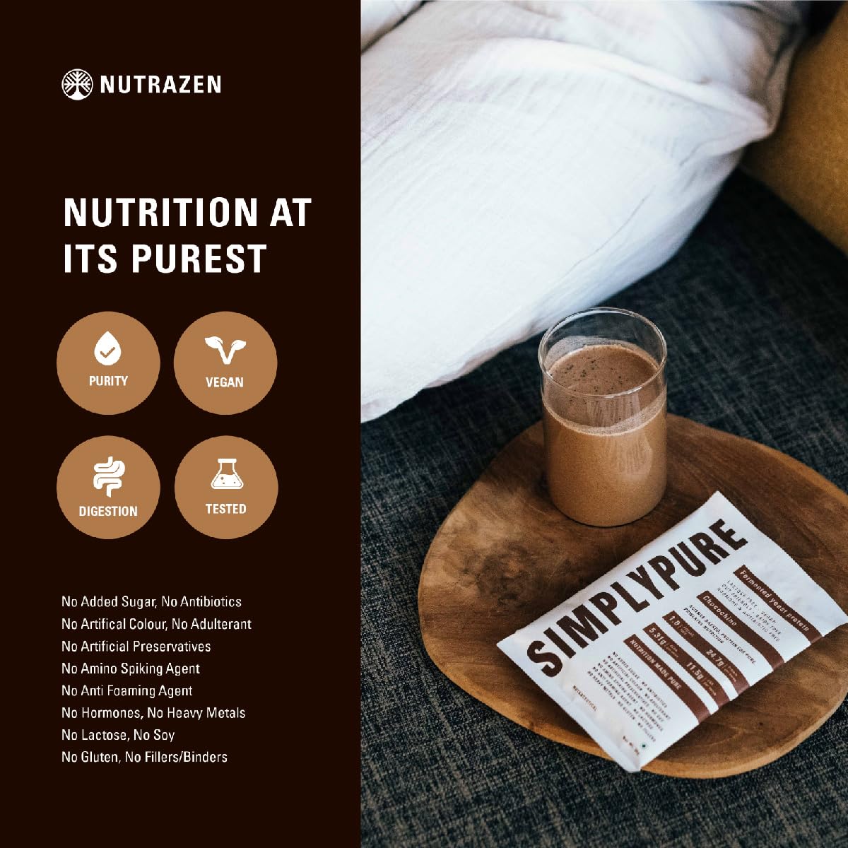 Nutrazen SimplyPure Fermented Yeast Protein Powder, Vegan, 24.7g Protein, Adult - back view (12)
