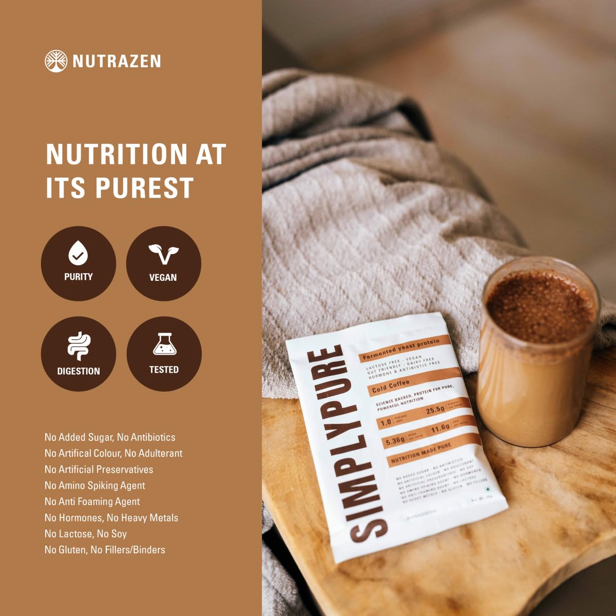 Nutrazen SimplyPure Fermented Yeast Protein Powder, Vegan, 24.7g Protein, Adult - back view (39)