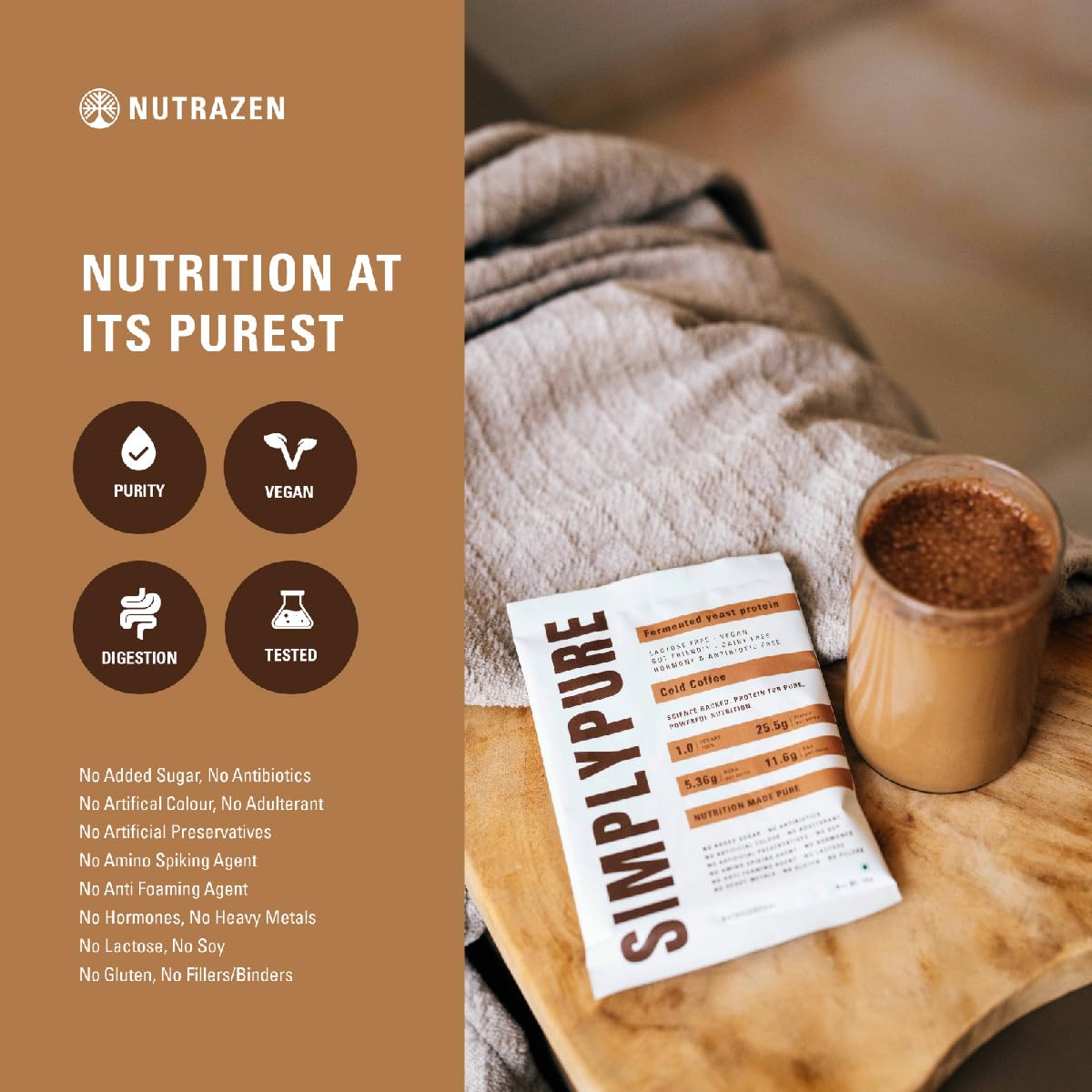 Nutrazen SimplyPure Fermented Yeast Protein Powder, Vegan, 24.7g Protein, Adult - back view (48)