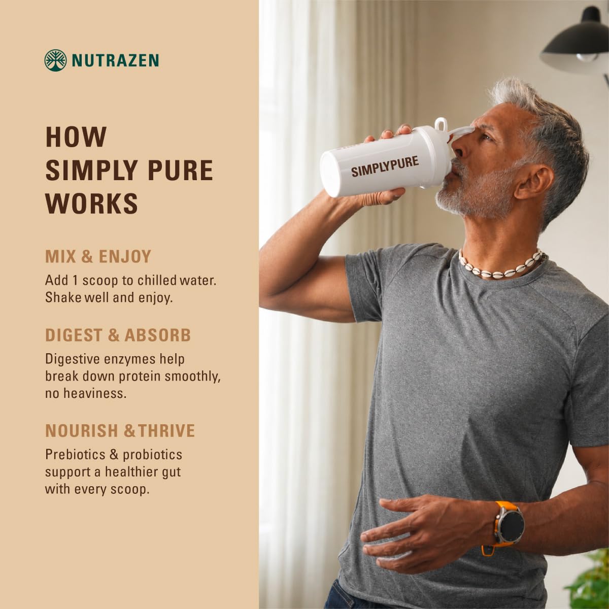 Nutrazen SimplyPure Fermented Yeast Protein Powder, Vegan, 24.7g Protein, Adult - close-up detail (72)