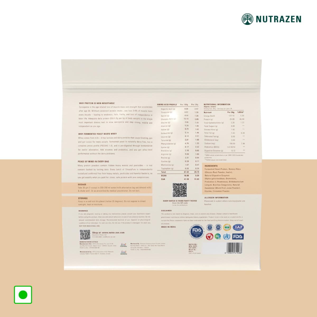 Nutrazen SimplyPure Fermented Yeast Protein Powder, Vegan, 24.7g Protein, Adult - size and scale (74)