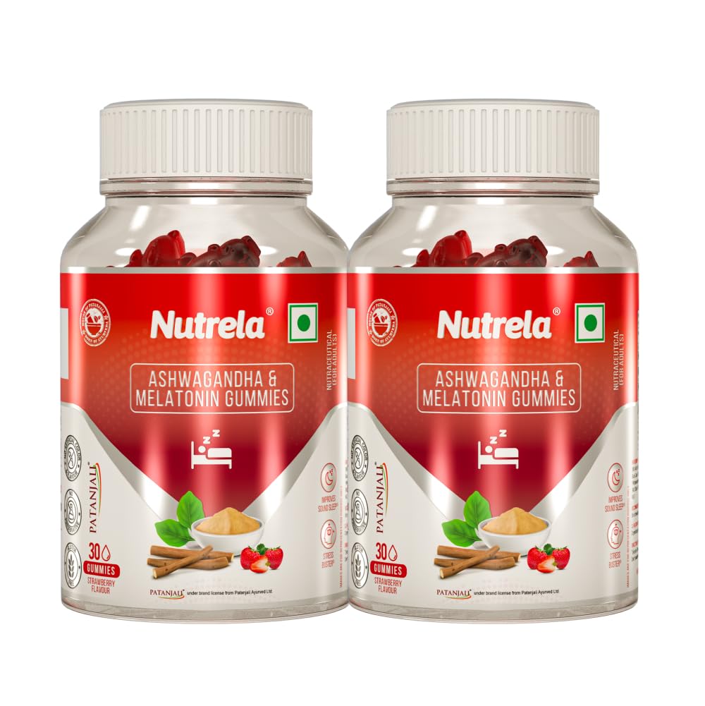 NUTRELA Ashwagandha & Melatonin Gummies for Adults, Strawberry Flavored Dietary Supplement (10)
