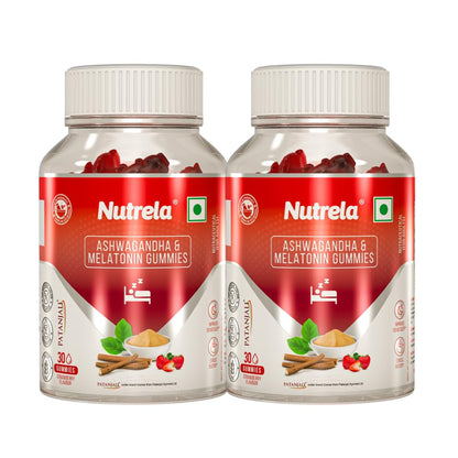 NUTRELA Ashwagandha & Melatonin Gummies for Adults, Strawberry Flavored Dietary Supplement (10)