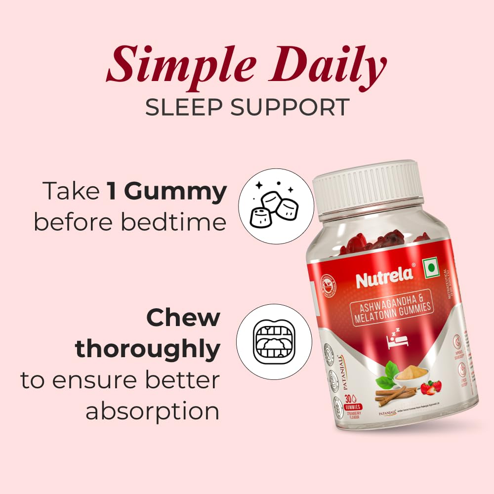 NUTRELA Ashwagandha & Melatonin Gummies for Adults, Strawberry Flavored Dietary Supplement - ingredients panel