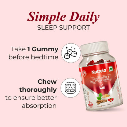 NUTRELA Ashwagandha & Melatonin Gummies for Adults, Strawberry Flavored Dietary Supplement - ingredients panel