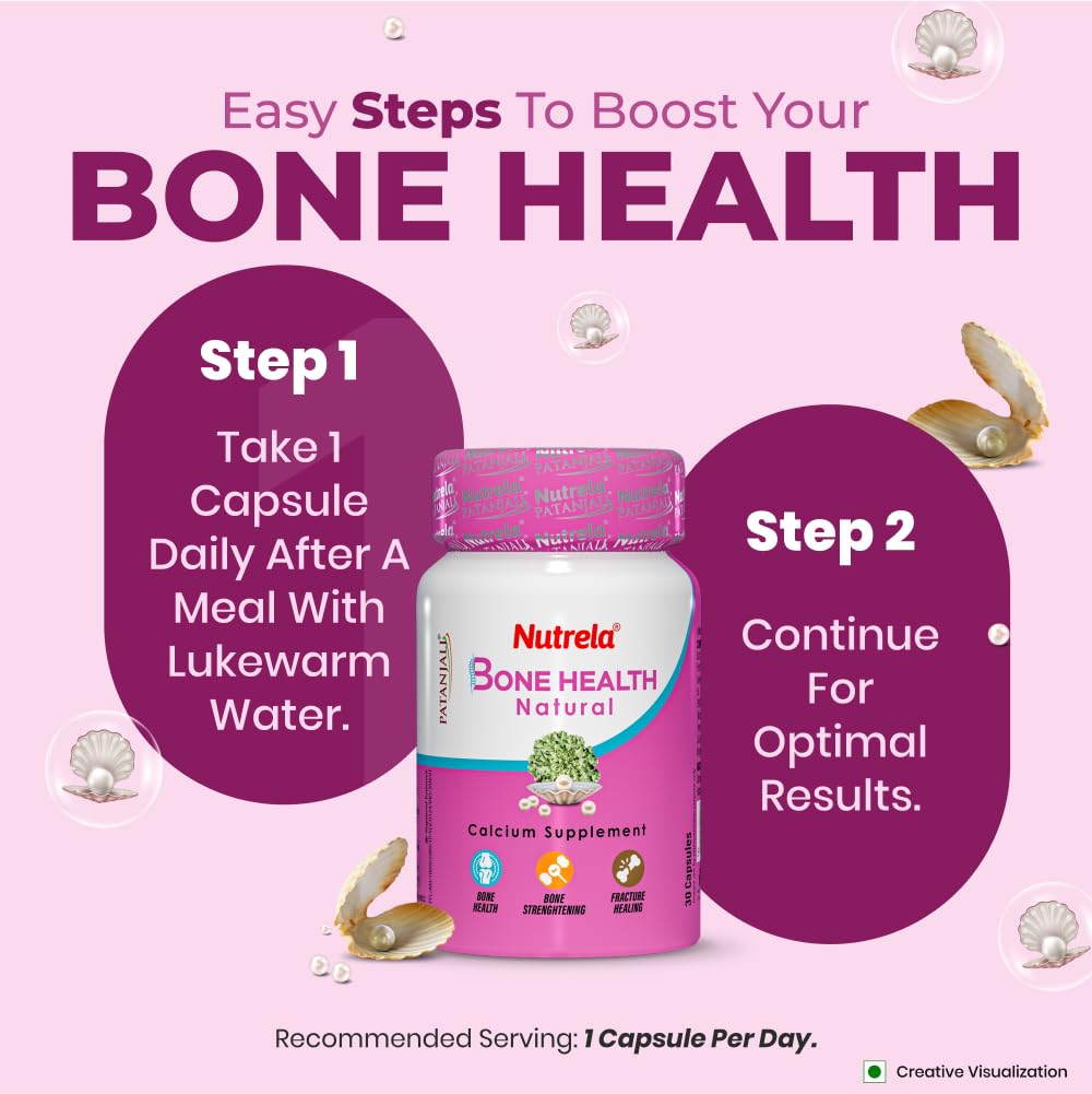 NUTRELA Bone Health Calcium Supplement with Moti Pishti, Mukta Shukti Pishti, Saileya, 30 Capsules, Herbal Supplement - size
