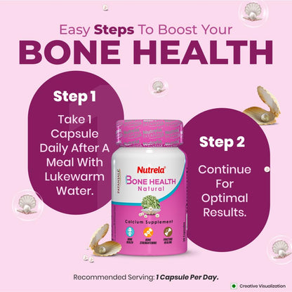 NUTRELA Bone Health Calcium Supplement with Moti Pishti, Mukta Shukti Pishti, Saileya, 30 Capsules, Herbal Supplement - size