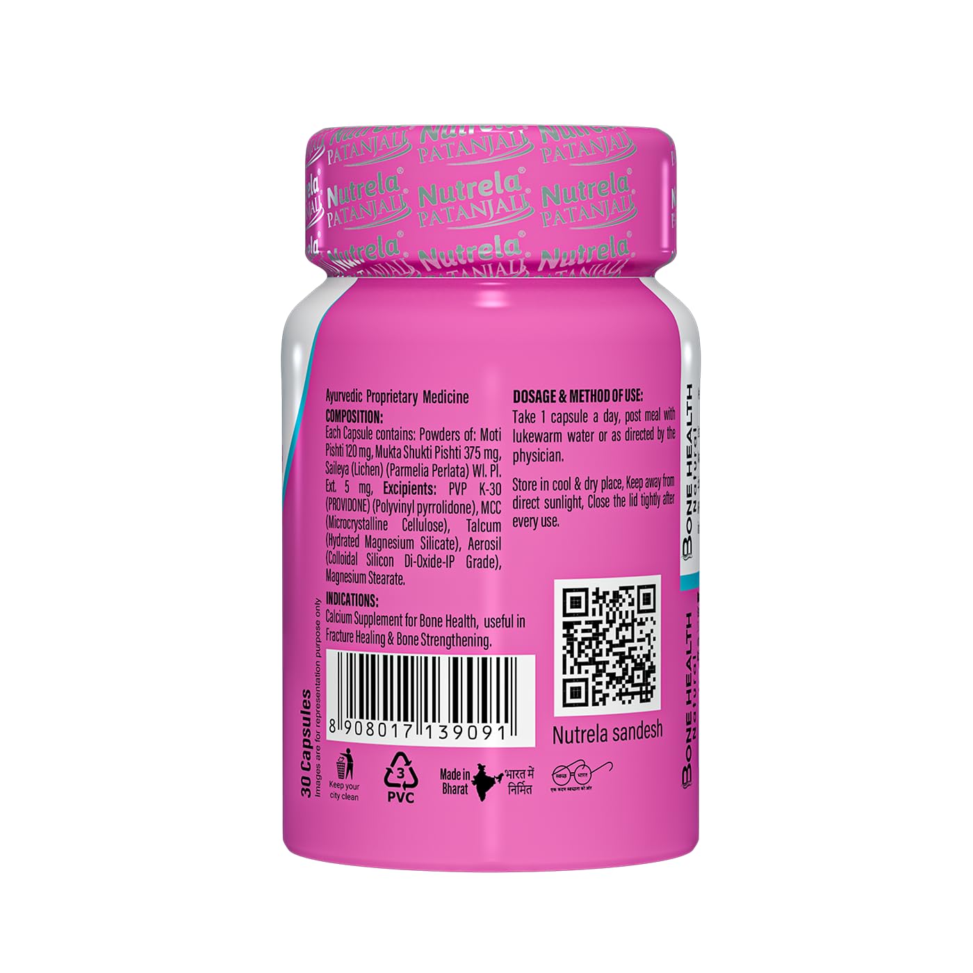 Nutrela Calcium and Vitamin B12 Supplement Capsules, 150g, Gluten-Free, GMO-Free - packaging