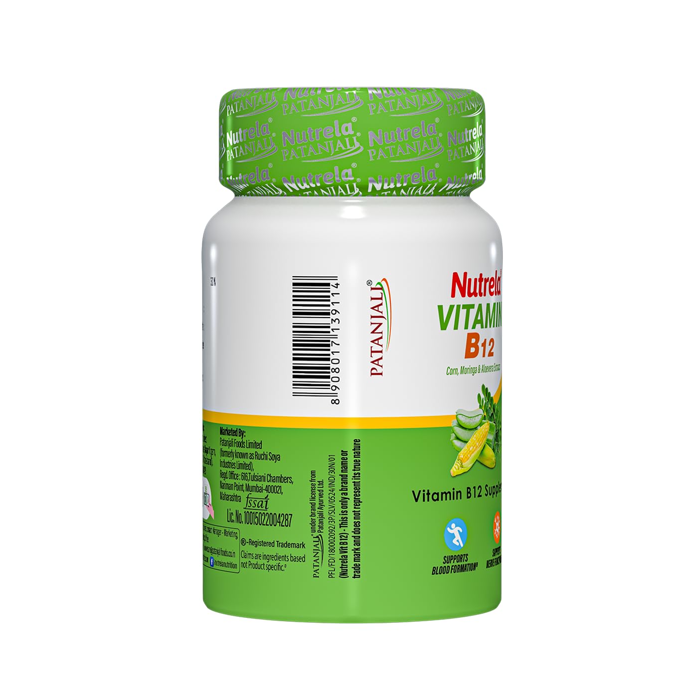 Nutrela Calcium and Vitamin B12 Supplement Capsules, 150g, Gluten-Free, GMO-Free - ingredients panel