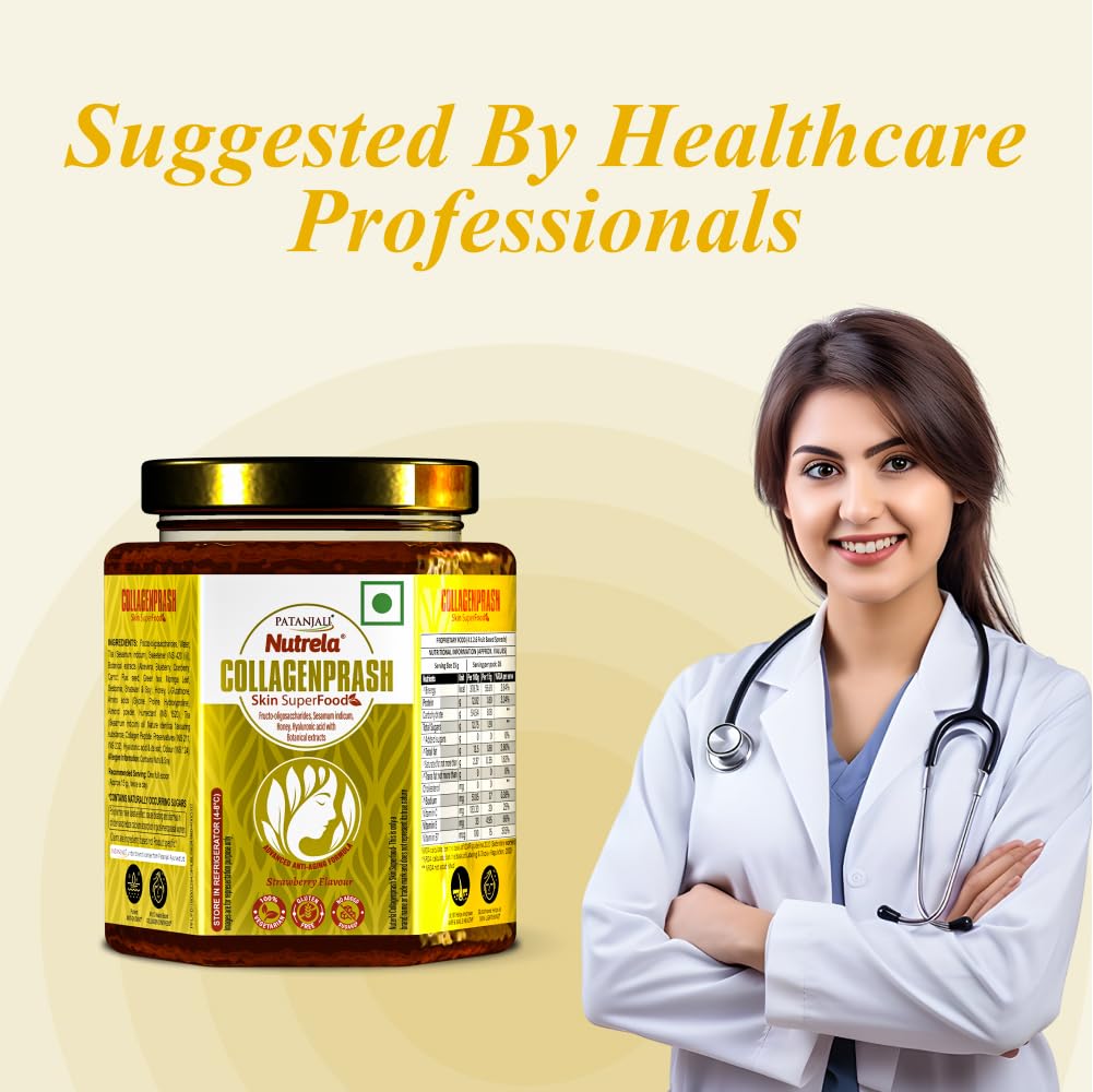 Nutrela Collagen Prash Supplement, 400g, Vegetarian Collagen Powder with Plant-Based Ingredients, Strawberry Flavor, Gluten-F