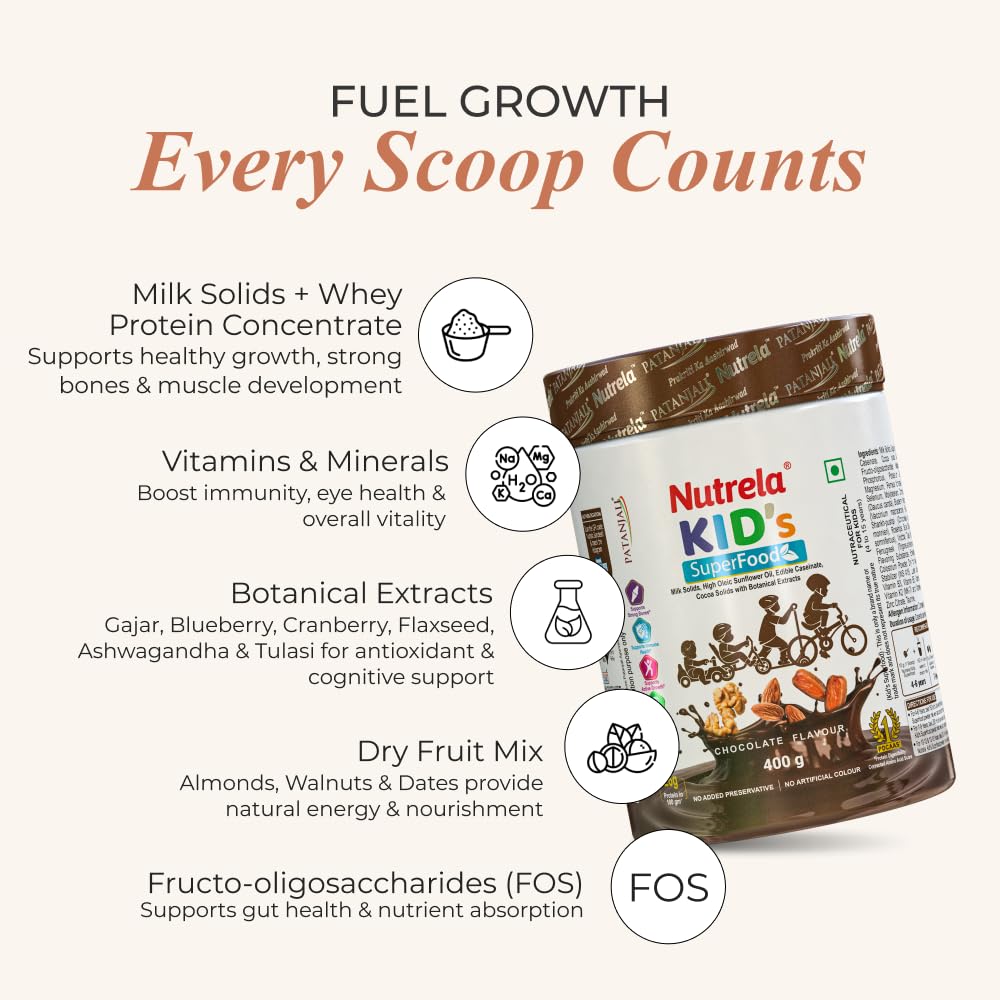 Nutrela Kids Protein Powder, Chocolate Flavor, Vegetarian Protein Supplement with PDCAAS Score of 1 - back view