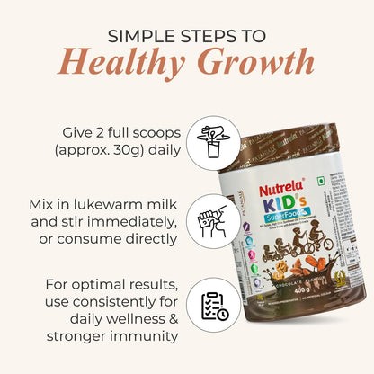 Nutrela Kids Protein Powder, Chocolate Flavor, Vegetarian Protein Supplement with PDCAAS Score of 1 - packaging