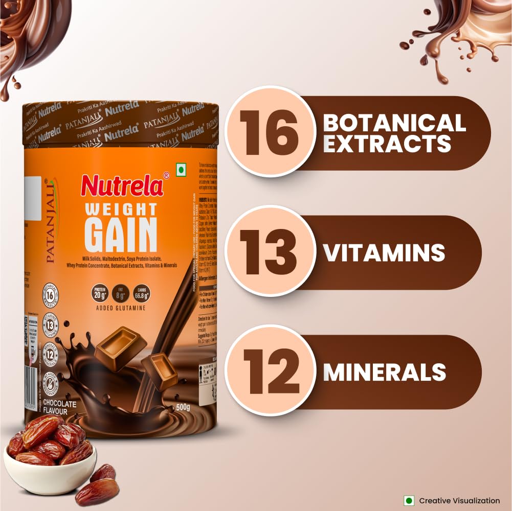 NUTRELA Mass Gainer Powder, Meal Replacement Beverage, with Vitamins and Herbs - close-up detail (16)
