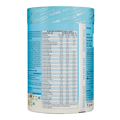 NUTRELA Mass Gainer Powder, Meal Replacement Beverage, with Vitamins and Herbs - label detail
